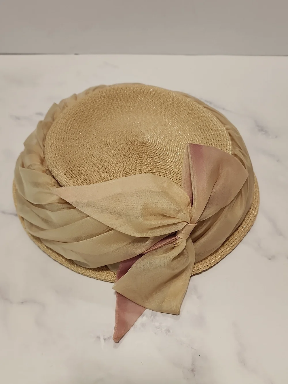 The J.L Hudson  Vintage Elegant Tan Women's Hat with Ribbon